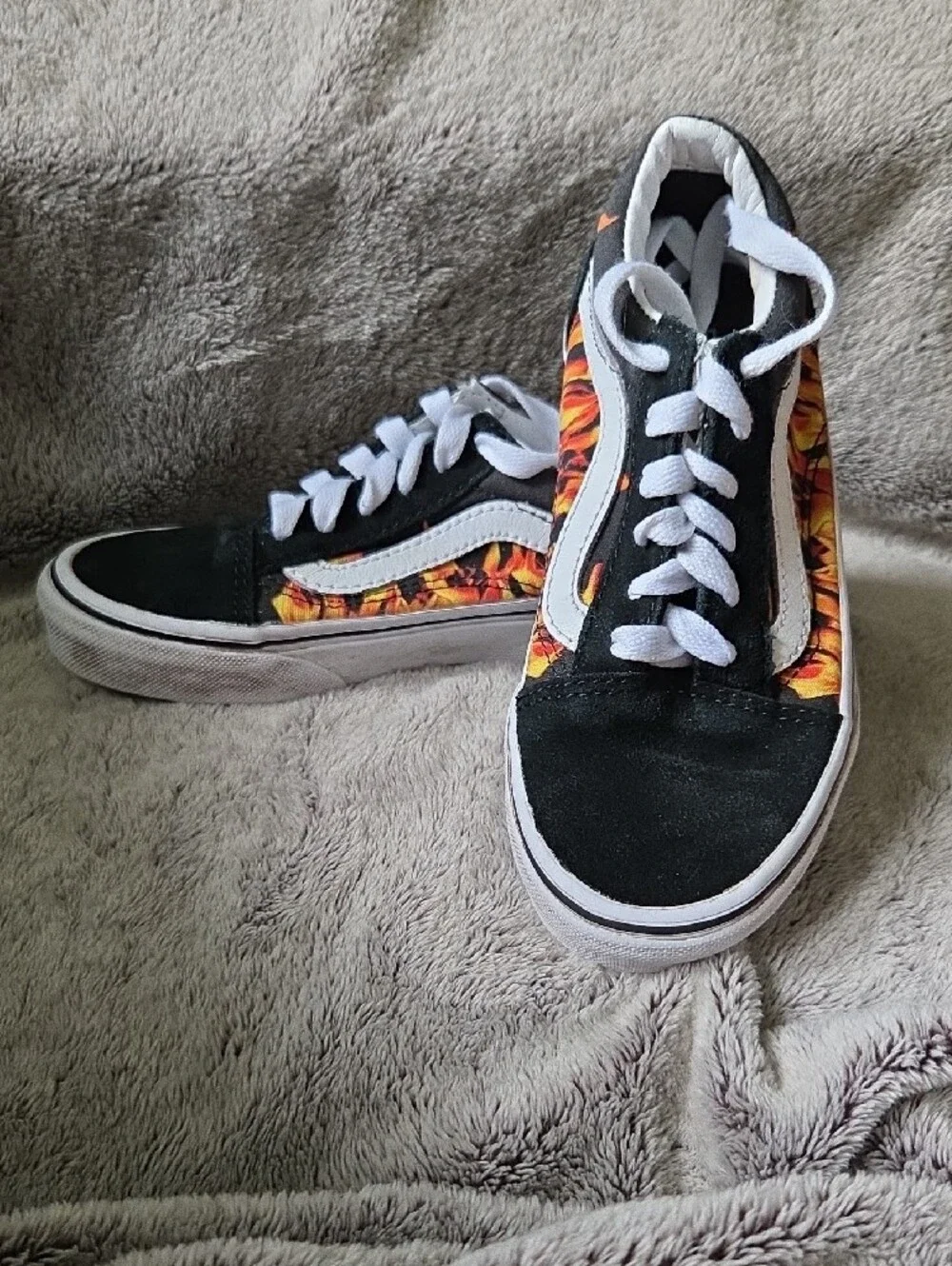 Vans Kids 13c Old Skool Black Sneakers with Orange Flame Print